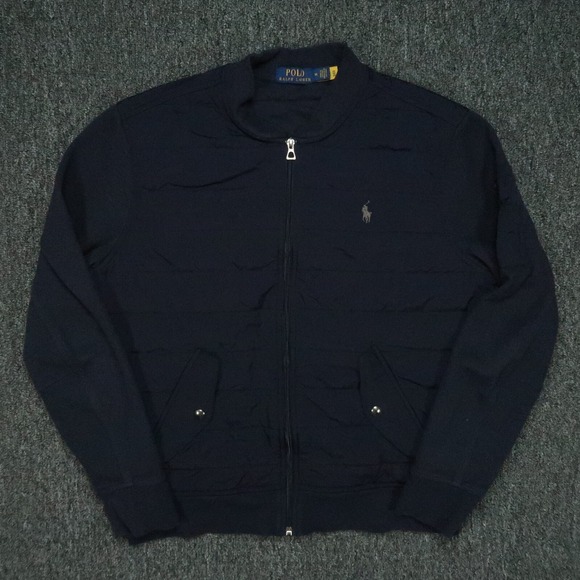 Polo Ralph Lauren Jacket Mens Medium Blue Double Knit Tech Bomber Full Zip
